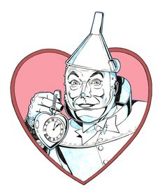 a drawing of a man in a party hat holding an alarm clock inside a heart