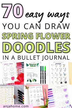 discover over 70 easy bullet journal flower doodles with simple step by step tutorials to folow. Drawing spring flowers in your notebook or planner or bujo doesn't have to be complicated. Decorate your bullet journal with cute floral drawings #anjahome #bulletjournal #planner #notebook These pretty and aesthetic flower doodling inspiration can be a great creative hobby to spend your free time. How To Draw Spring Flowers Step By Step, How To Draw Spring Flowers, Bujo Doodles Simple, Spring Doodles Simple, Flower Doodles Aesthetic, Simple Flower Drawings