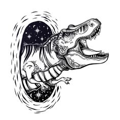 an illustration of a t - rex with space in the background