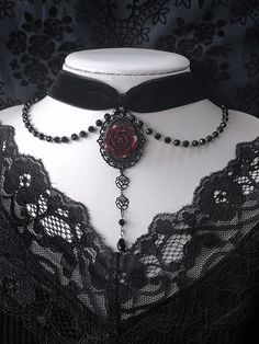 Embrace your dark and elegant side with our gothic rose choker featuring a delicate chain adorned with a bead design. This statement piece exudes a vintage gothic vibe, perfect for adding a touch of romance and mystery to your outfit.   Please note that this product includes only the choker.  Garment Size SizeFree SizeLength30+5Width2 Dark Gothic Accessories, Vampire Core Jewelry, Gothic Vampire Accessories, Soft Goth Accessories, Gothic Prom Accessories, Vampire Goth Jewelry, Gothic Prom Jewelry, Dark Jewelry Gothic, Vampire Goth Accessories