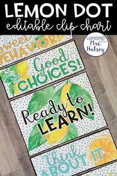 the lemon dot printable clip chart is shown on a wooden floor with text that reads,