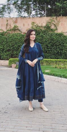 Dress Pakistani Simple, Blue Frock, Sana Javed, Dress Pakistani, Anarkali Dress Pattern, Frock Dress