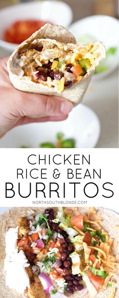 chicken, rice and bean burritos are the perfect meal for lunch or dinner