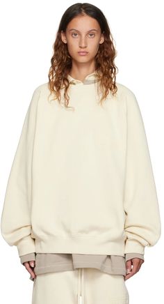 Essentials: Off-White Crewneck Sweatshirt | SSENSE White Crewneck Sweatshirt, Crewneck Sweatshirt Women, Egg Shell, Fear Of God Essentials, White Crewneck, Kids Styles, Fear Of God, Clothing Essentials, Knit Crewneck