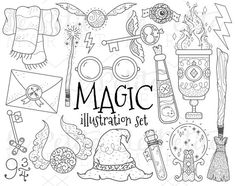 the magic illustrations set is shown in black and white