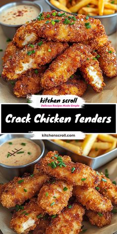 Ingredients: 1 lb chicken tenders ½ cup mayonnaise ½ cup grated Parmesan cheese 1 packet Ranch seasoning mix  Deliciously crispy on the outside and tender on the inside, these Crack Chicken Tenders are bursting with savory Ranch and Parmesan flavors. Perfect for a quick family meal or snack!