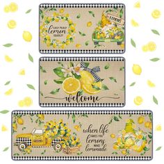 three welcome cards with lemons and flowers