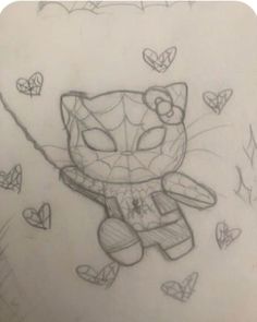 a drawing of a cat with many butterflies around it's neck and head, in the shape of a spider - man