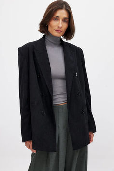 Oversized Double Breasted Corduroy Blazer Fall Business Corduroy Blazer, Classic Corduroy Blazer For Workwear, Fall Corduroy Business Blazer, Winter Corduroy Blazer For Work, Corduroy Blazer For Winter Workwear, Single Breasted Corduroy Blazer For Work, Single-breasted Corduroy Blazer For Workwear, Corduroy Single-breasted Blazer For Work, Black Corduroy Outerwear For Work