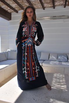 "A stunning embroidered Kaftan dress that is elegant, colorful, and unique! The dress is made of Egyptian cotton that has a soft feel to it so you will surely feel comfortable and royal in it. It also comes with a small invisible pocket on the right side of the Kaftan for added practicality. You can wear this Kaftan practically anywhere and for any occasion. You can dress it up with a pair of heels and strut like an Egyptian queen in any gathering, resort, or party. Or you can dress it down with Egyptian Clothing, Embroidered Caftan, Embroidered Kaftan, Cotton Caftan, Egyptian Queen, Caftan Dress, House Dress, Kaftan Dress, Egyptian Cotton