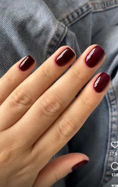 Deep Wine Red Nails, Crimson Nails Short, Muted Red Nails, Autumn Nails Squoval, Short Round Burgundy Nails, Dark Red Short Natural Nails, Burgundy Short Nails, Dark Red Manicure Short, Autumn Nails 2024 Burgundy