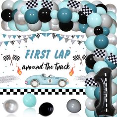 the first lap around the track 1st birthday party decoration kit with balloons and streamers