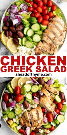 chicken greek salad with cucumbers, tomatoes and olives