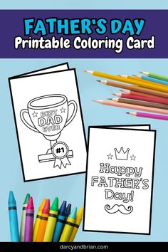 father's day printable coloring card with crayons and colored pencils