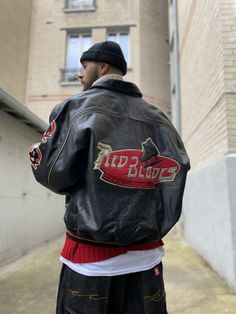 Vintage Leather Aesthetic, Avirex Jacket Outfit, Avirex Leather Jacket Outfit, Leather Varsity Jacket Outfit, Vintage Leather Jacket Outfit Men, 90s Leather Jacket Outfit, Men Leather Jacket Outfit, Varsity Jacket Outfit Mens, 90s Varsity Jacket