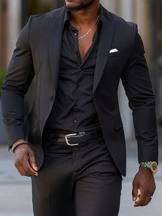 Black Party Collar   Plain  Embellished Non-Stretch  Men Clothing Outfits For Wedding Guest, Masculine Contemporary, Formal Attire For Men, Fall Guy, Men's Business Outfits, Mens Business Casual Outfits, Physical Appearance, Black Men Fashion Swag