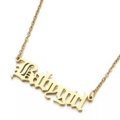 Babygirl Necklace – The Sis Kiss Trendy Custom Name Gold Necklace, Trendy Gold Custom Name Necklace, Gold Nameplate Necklace For Everyday, Gold Dainty Stainless Steel Name Necklace, Dainty Gold Stainless Steel Name Necklace, Customized Gold Name Necklace For Everyday, Custom Name Stainless Steel Nameplate Necklace, Gold Stainless Steel Name Necklace, Gold Stainless Steel Nameplate Necklace