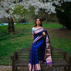 Blue Color Blouse Designs, Color Blouse Designs, South Indian Bride Saree, Blue Blouse Designs, Blue Silk Saree, Kanjivaram Sarees Silk, Bridal Sarees South Indian, Indian Bridal Sarees