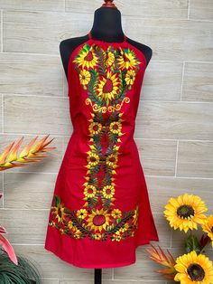 This beautiful and fresh halter dress ideal for spring and summer, is fully embroidered by hand and drawstring to adjust at the waist. Machine Embroidered- hand manipulated. Each dress has a unique embroidery so colors may vary. Mexican textile art has centuries of history and creativity throughout the country. Mexico is recognized as one of the leading countries with a beautiful artistic production in the textile world, miraculous hands of talented artisans from different states of the country Summer Embroidered Halter Neck Dress, Embroidered Halter Neck Summer Dress, Embroidered Halter Neck Dress For Summer, Bohemian Embroidered Sleeveless Sundress, Beach Sundress Embroidered, Embroidered Sundress For The Beach, Summer Floral Embroidered Halter Neck Dress, Beach Dresses With Floral Embroidery And Halter Neck, Traditional Sleeveless Dress With Floral Embroidery