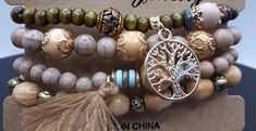 GS060-Boho Wood Beaded Tassel & Tree of Life Stretch Pendant Bracelet Tassel Tree, Tree Of Life Bracelet, Bracelet Boho, Beaded Tassels, Pendant Bracelet, Boho Bracelets, Wood Beads, Favorite Things Gift, Tree Of Life