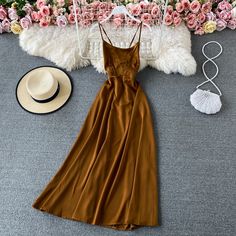 Name: super fairy dress, seaside vacation spaghetti strap dressMaterial:blendedColor:black,yellow,brown,blue,redFeatures:backless,sexySize(cm):S,M,L 1inch=2.54cmS:length:130,waist:70,bust:92M:length:131,waist:74,bust:96&ltbr/>&ltp&gtL:length:132,waist:78,bust:100</p>&ltbr/>&ltp&gtNote:Due to different measurement methods,there will be 1-3 error(unite:cm), please understand.</p>&ltbr/>&ltp&gtPlease check the size carefully when you choose i Fitted Beach Suspender Sling Dress, Fitted Sling Suspender Dress For Beach, Elegant Solid Color Slip Dress For Beach, Summer Slip Dress With Straps, Summer Slip Dress With Straps In Sling Style, Summer Slip Dress With Straps In Sling Shape, Summer Slip Sling Dress With Straps, Beach Season Party Midi Dress With Spaghetti Straps, Beach Sundress Suspender Backless