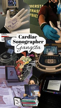 there is a collage of pictures with text on it that says cardine sonographer gangistaa