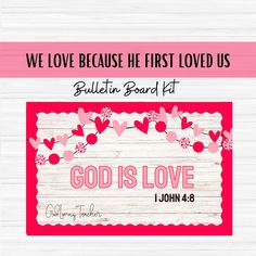 a wooden sign with hearts and the words god is love