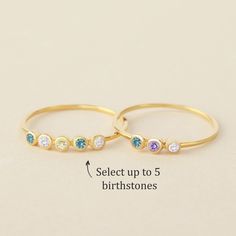 "The design of this mother's ring accommodates up to 5 birthstones, a perfect gift for your mom or you loved ones! * Material: Solid 925 Sterling Silver * Finishing: Silver - Yellow Gold - Rose Gold * Up to 5 stones * Each stone measures approx. 1/16'' (2mm) H O W * T O * O R D E R 1. Select your preferred COLOR and NUMBER of stones from the menu. 2. Select your ring size from the menu. 3. Please let us know the following information in the \"Add your personalization\" box or \"Note to Seller\" Mama Ring Stack, Kids Birthstone Ring, Birth Stone Rings For Mom, Birth Stone Rings, Birthstone Rings For Mom, Mother's Ring, Mothers Ring, Ring Rosegold, Mother Rings