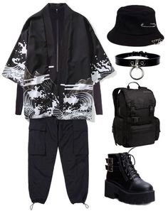 Cyberpunk Kimono, Cyberpunk Style Outfit, Cyberpunk Aesthetic Outfit, Black And White Outfits, Mode Chanel, Bts Inspired Outfits, Stage Outfit, Neue Outfits, Tomboy Style Outfits