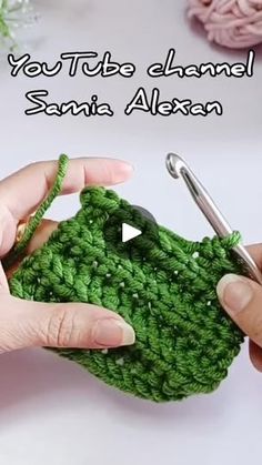 someone is crocheting a small green object with the words, you tube channel santa alegan