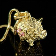 Want a personalized gift?  -Add a Swarovski Crystal Birthstone charm here: https://www.etsy.com/listing/577441131 -Add an Alphabet Initial Letter here: https://www.etsy.com/listing/208545689 PERFECT CHRISTMAS GIFT FOR LADIES / PIG LOVER This sparkling Crystals Pink Pig pendant with Swarovski crystals measuring 3/4" wide X 15/16" high (20mm X 24mm). It comes with a FREE 18" inch (45cm) gold plated Snake necklace with lobster clasp. Crystal Color: Light Rose Prices are in US$. For shipping policie Pig Necklace, Crystals Pink, Pink 3d, Cute Pig, Pig Lovers, Snake Necklace, Light Rose, Charm Pendant Necklace, Themed Jewelry