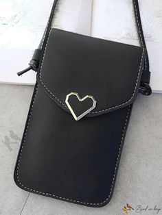 Bird in Bag - Metal Flap Decorated Phone Wallet Clutch Bag Case with Zipper for Daily Use Phone Clutch Wallet, Woven Handbags, Metal Heart, Phone Pouch, Mobile Phone Bag, Phone Wallet, Bird In Bag, Black Pattern, Phone Bag