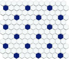 a white and blue mosaic tile with hexagons in the middle, on a white background