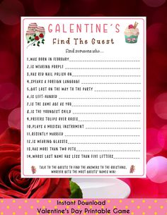 valentine's day printable game with cupcakes and roses in the background