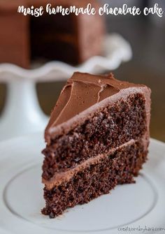 a slice of chocolate cake on a white plate