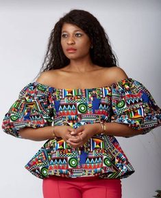 Peplum Top made with colourful and beautiful  Ankara Print. The Off shoulder  Peplum Top with Puff Sleeves can be worn to parties, churches and casually Kitenge Tops With Jeans, Peplum Top Outfits Casual, Off Shoulder Ankara Top, Ankara Off Shoulder Top, Ankara Tops Blouses, Peplum Tops For Women, African Print Peplum Top, Skirt And Trousers, Off Shoulder Peplum Top