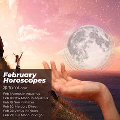 February Horoscopes from Tarot.com: Feb 1: Venus in Aquarius, Feb 11: New Moon in Aquarius, Feb 18: Sun in Pisces, Feb 20: Mercury Direct, Feb 25: Venus in Pisces, Feb 27: Full Moon in Virgo Mercury Direct, February Horoscope, Venus In Pisces, Moon In Virgo, Moon In Aquarius, Virgo Moon, Soulmate Quotes