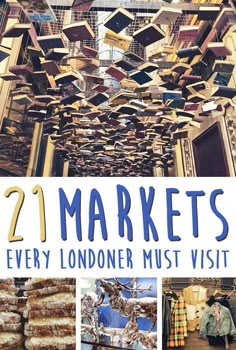 the entrance to an open air market with lots of books hanging from it