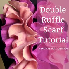 the double ruffle scarf is shown in pink and purple colors with text overlay