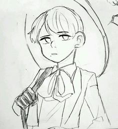 a drawing of a person with a hat and tie holding a knife in their hand