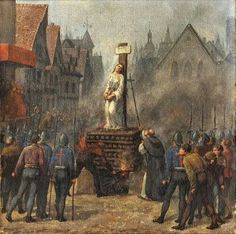 an old painting of a man standing on top of a cart in the middle of a crowd