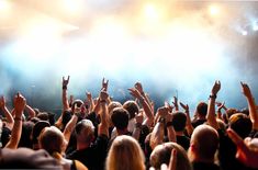 a crowd of people raising their hands up in the air at a concert or show