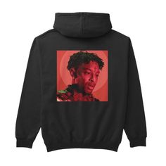 21 Savage Hoodie with custom-designed artwork. Premium quality, unisex hoodie. Custom Artwork Long Sleeve Hoodie For Streetwear, Casual Hoodie With Custom Artwork For Streetwear, Hip Hop Fan Merchandise Hoodie With Graphic Print, Hip Hop Graphic Print Hoodie For Fan Merchandise, Hip Hop Graphic Print Hoodie For Fans, Hip Hop Style Hoodie For Fan Merchandise, Graphic Print Hoodie For Fan Merchandise, Artistic Cotton Sweatshirt For Streetwear, Custom Print Hooded Sweatshirt For Streetwear