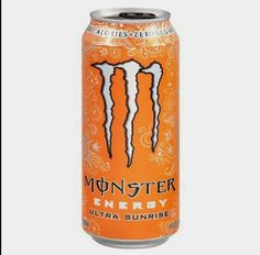 the monster energy drink is orange and white