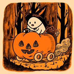 a drawing of a snowman sitting on top of a pumpkin