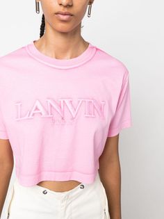 Find LANVIN Logo-embroidered Cropped T-hirt on Editorialist. bubblegum pink cotton embroidered logo to the front cropped crew neck short sleeves Crew Neck Cropped Cotton T-shirt With Embroidered Logo, Pink Slogan Cropped T-shirt With Crew Neck, Pink Cotton Cropped T-shirt For Streetwear, Cotton Cropped T-shirt With Embroidered Logo, Fitted Pink Cotton Cropped T-shirt, Cropped T Shirt, Crop Tshirt, Bubblegum Pink, Pink Cotton