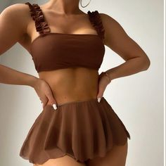 Nwt Color Brown Multiple Sizes Small/Med/Large Swimwear Skirt Bikinis, Beach Outfit Dress, Swim Outfits, Palma Beach, Women Beach Outfits, Bathing Suit Skirt, Trendy Beachwear, Swimsuit Skirt, Backless Swimwear