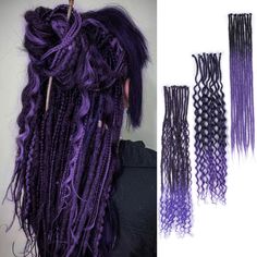 PRICES MAY VARY. 【Material】100% handmade high quality synthetic fiber natural black to purple dreadlock extensions, 0.6 cm wide, easy to install. Looks like human hair. 【Package】30 strands of 24 inch long single dreads, 3.5g/strand. one free crochet hook. Usually 60-80 strands can make a full head. 【Advantages】Light weight and very soft, no odor, no itch, skin friendly, tight, long lasting, natural looking. 【Tips】If you receive hair that is a little bent, you can straighten it by blowing it with Mystical Costumes, Color Faux Locs, Purple Synthetic Dreads, Box Braid Extensions, Style Dreadlocks, Silver Hair Extensions, Extension Dreadlocks, All Back Hairstyle, Synthetic Dreads Hairstyles