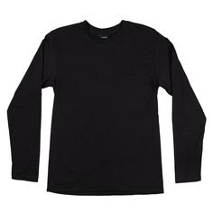 Black Long Sleeve 100% Cotton Tee - Made in USA Basic Black T-shirt For Winter, Black Long Sleeve Everyday T-shirt, Black Long Sleeve T-shirt For Everyday, Long Sleeve Solid Color T-shirt For Everyday, Solid Long Sleeve T-shirt For Everyday, Black Long Sleeve Shirt, Jersey Tee, Cotton Knit, Straight Cut