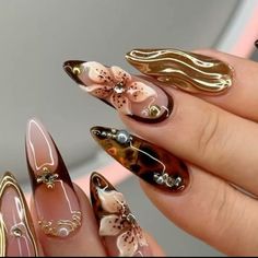 #nailsofinstagram #naildesign Fairy Gel X Nails, Gel X Inspiration, Cool Gel X Nails, Fall Nail Set Ideas, Fall Nails 3d Art, Fall Ideas For Nails, Lilly Nails Designs, 3d Nails Fall, Ballerina Shape Nails Designs